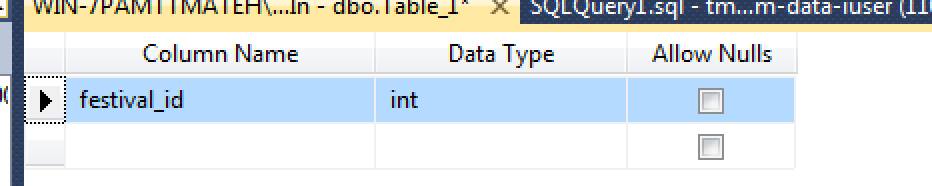 Creating the first field in the first database table